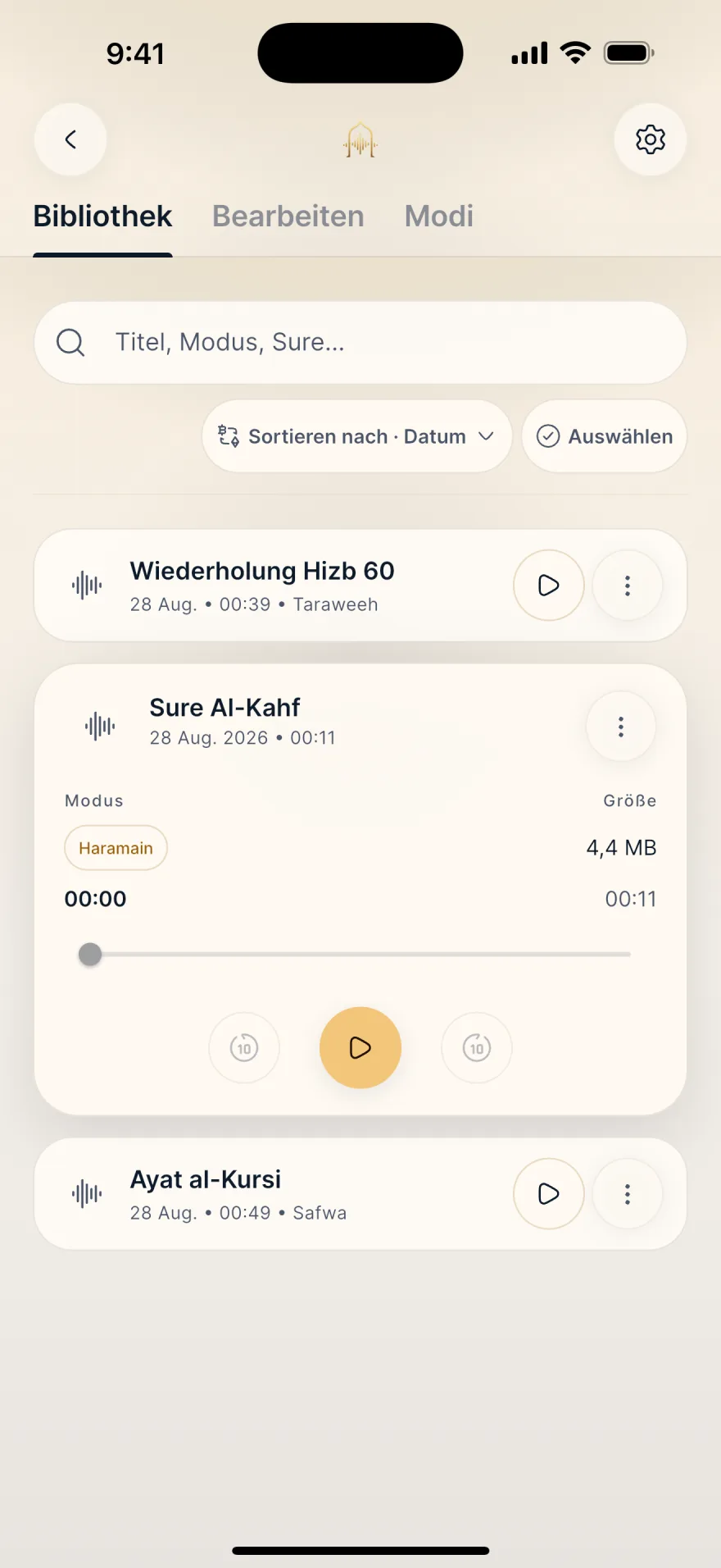 Aufnehmen und aufbewahren · Mubayyen