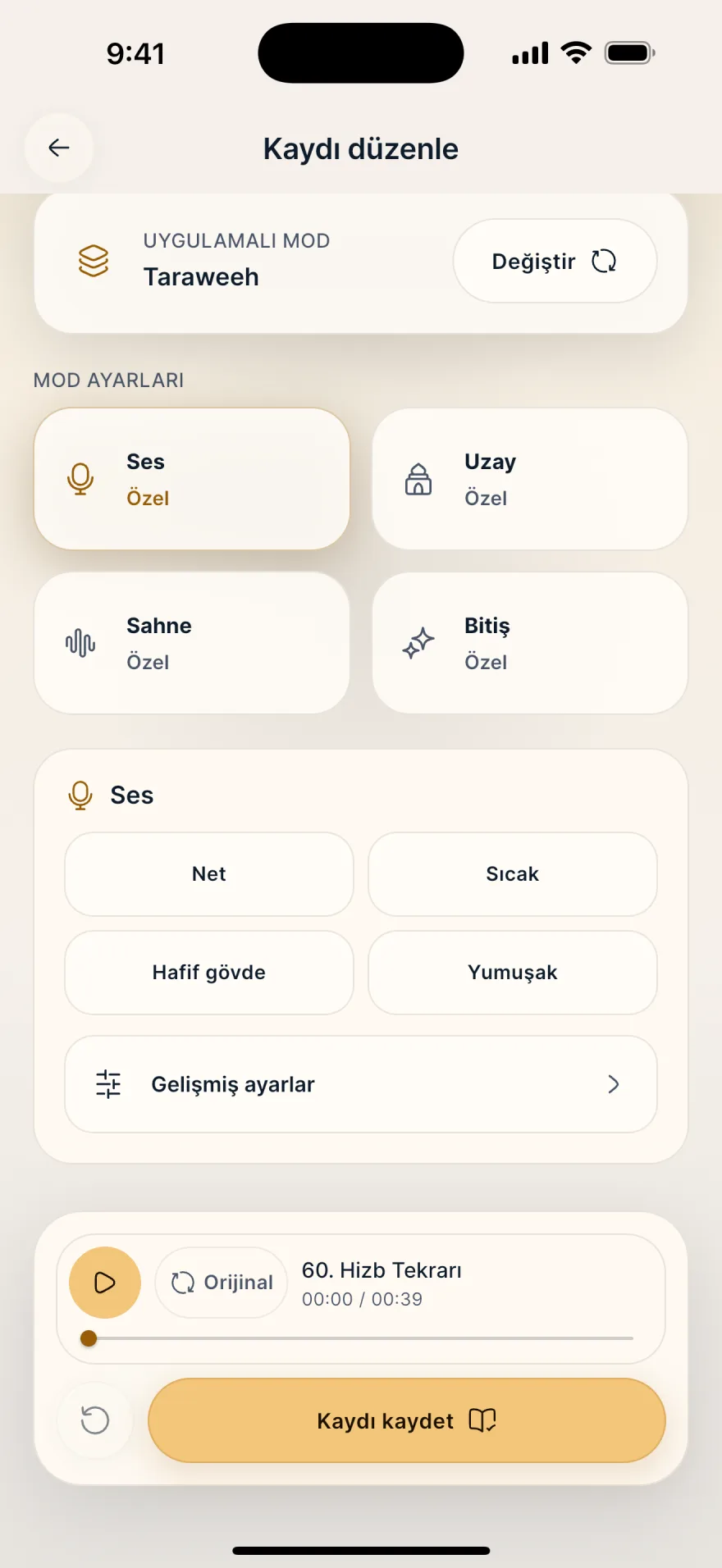 Yankı ve farklı akustik alanlar sunan 8 Mod. · Mubayyen