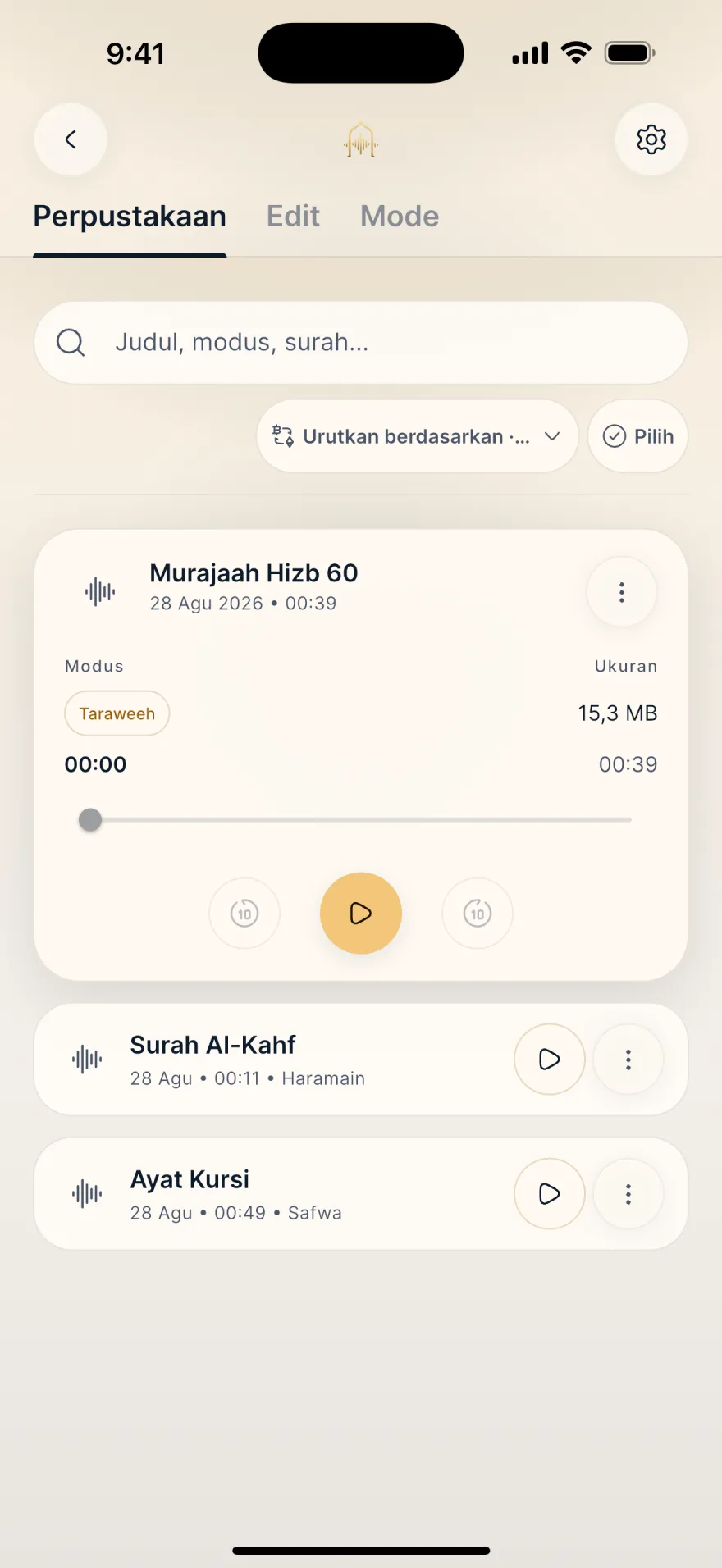 Rekam dan simpan · Mubayyen