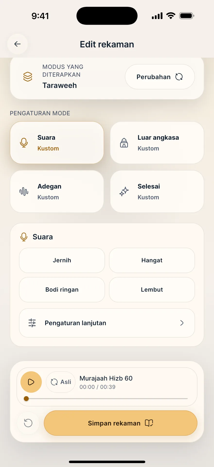 8 Mode dengan reverberasi, gema, dan ruang akustik yang berbeda. · Mubayyen