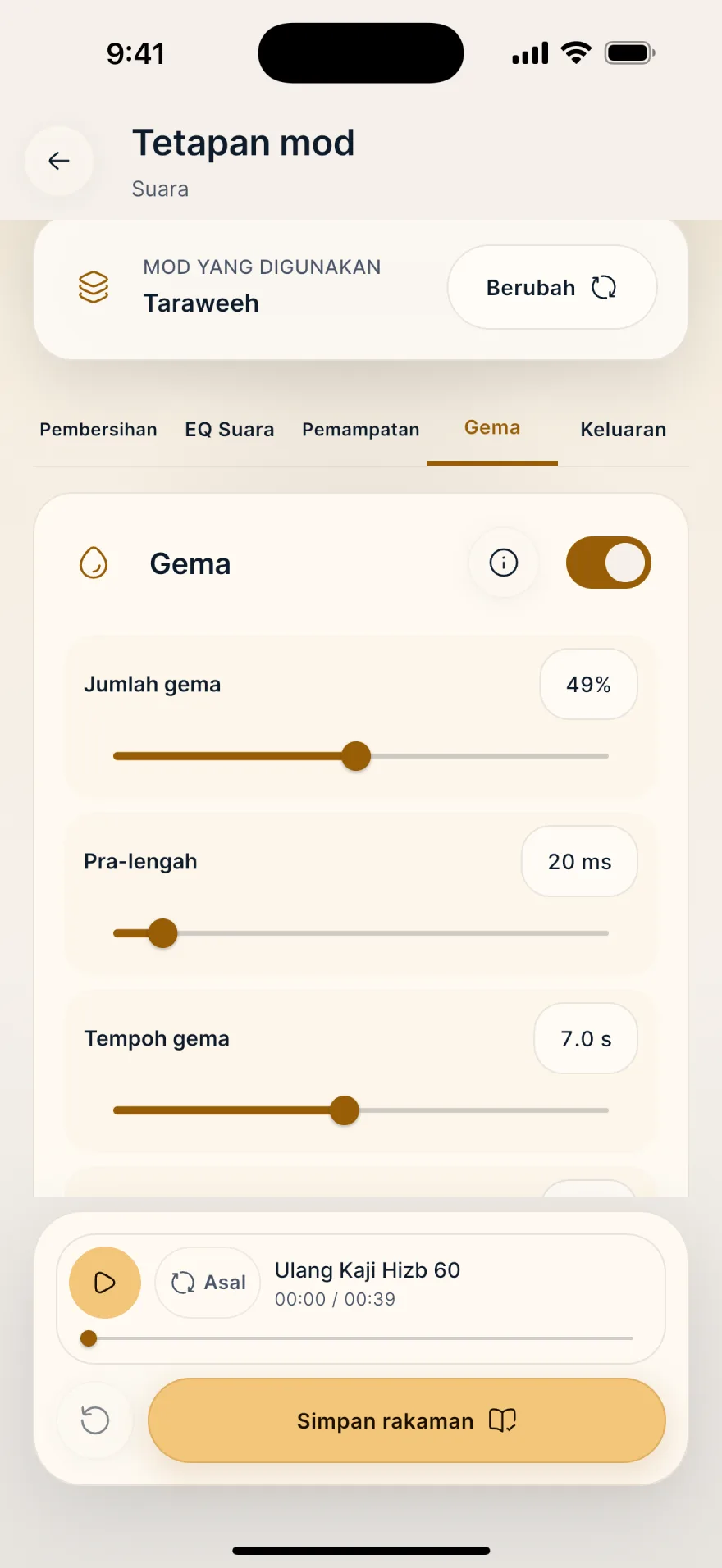Tetapan lanjutan · Pro · Mubayyen